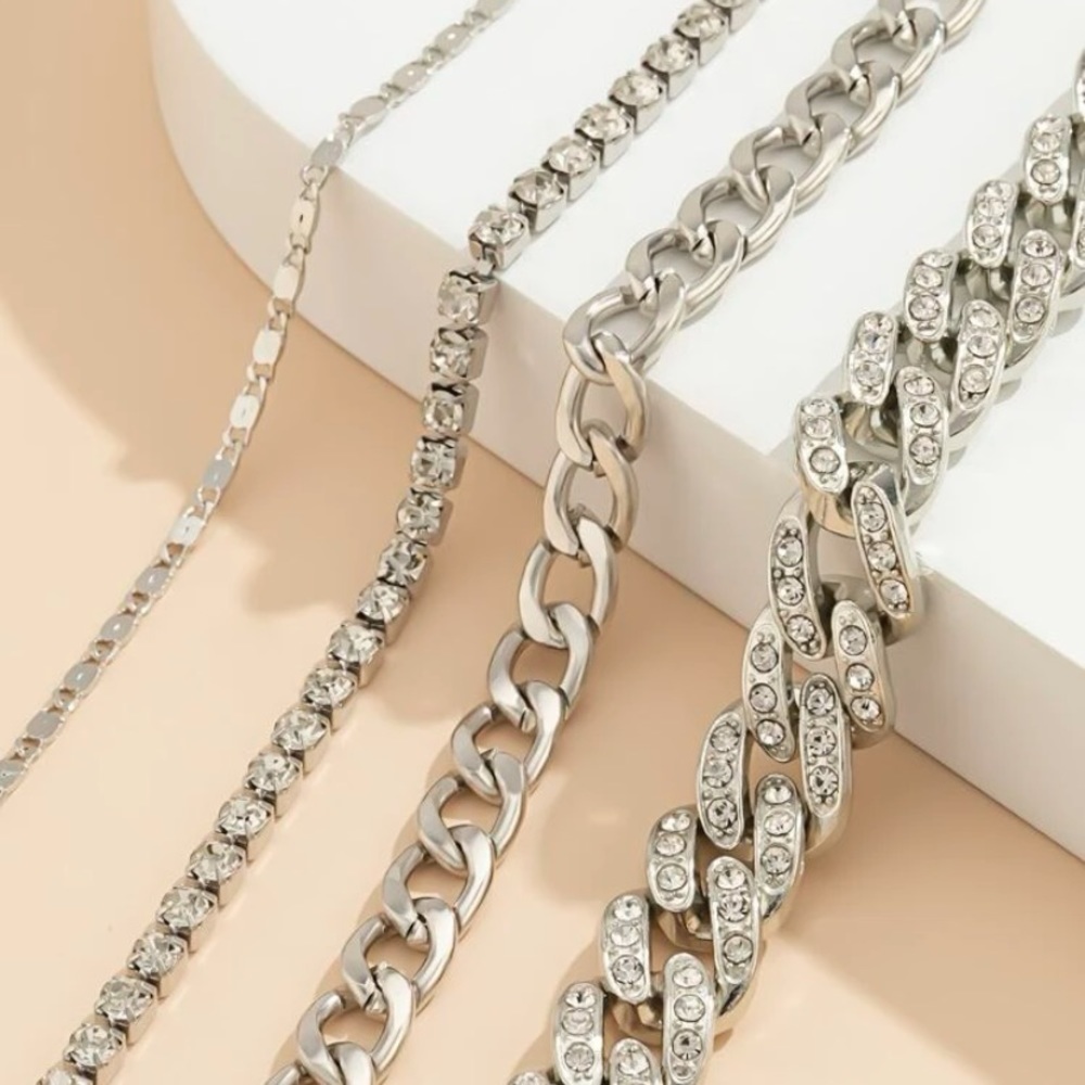 4 pcs Rhinestone Cuban Link Chain Bracelets - Picture 3 of 10